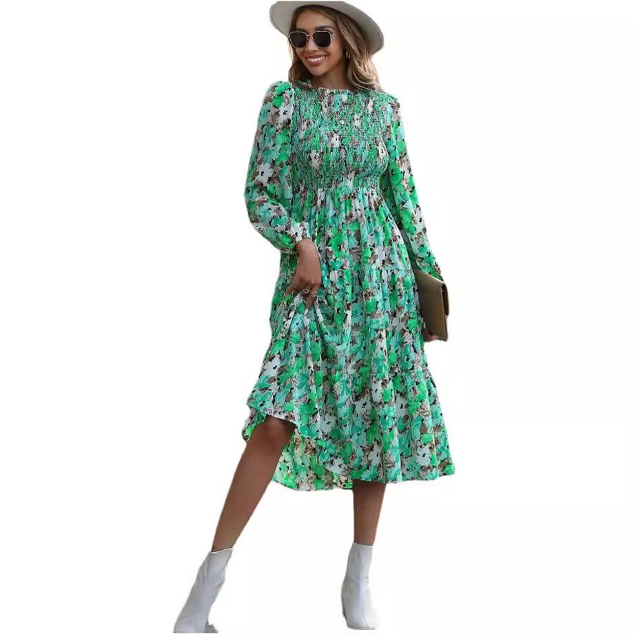 Floral Tiered Ruffle Dress Long Sleeve Sweet Style