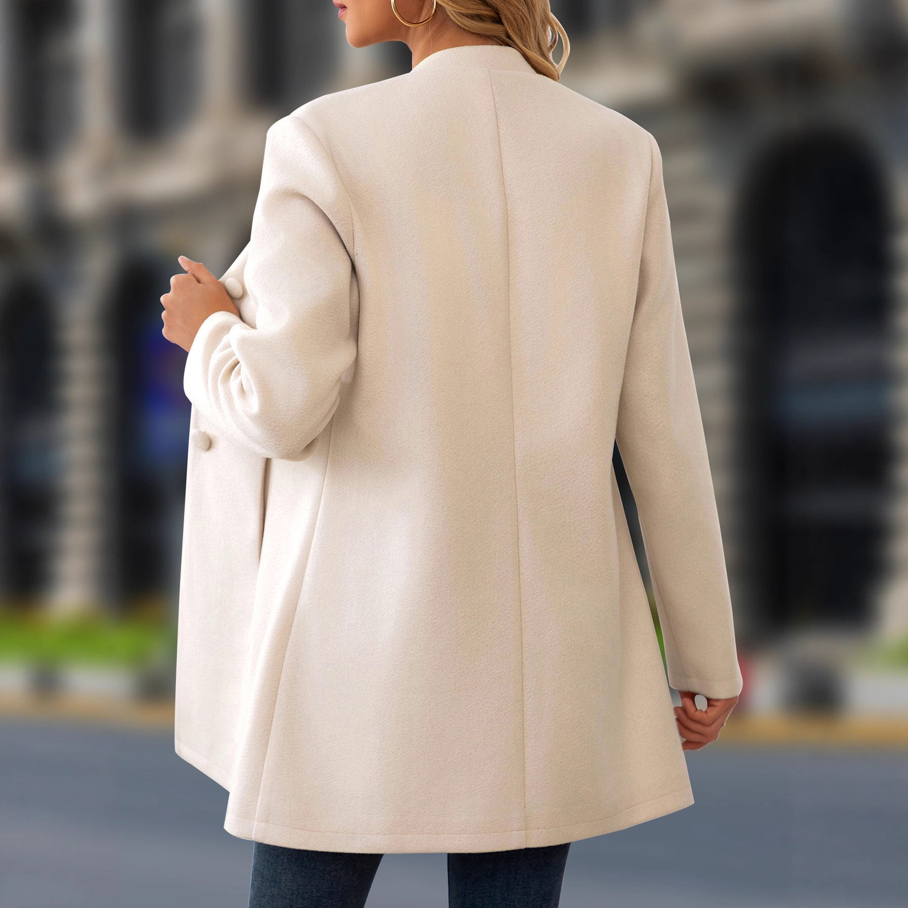 Women's Casual Small Stand Collar Long Wool Coat