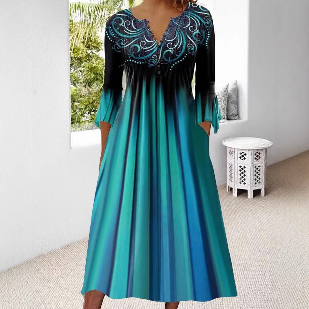 Floral Print V-Neck Half-Sleeve A-Line Maxi Dress Plus Size