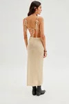 Women's Low-Cut Hollow-Out Sheer Lace-Up Backless Knit Slit Cami Dress