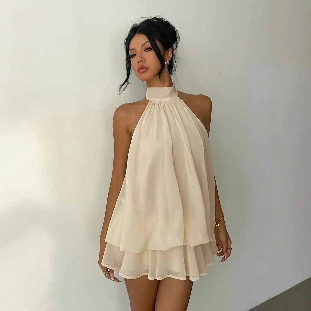 Sleeveless Halter Open-Back Tie-Waist A-Line Mini Dress