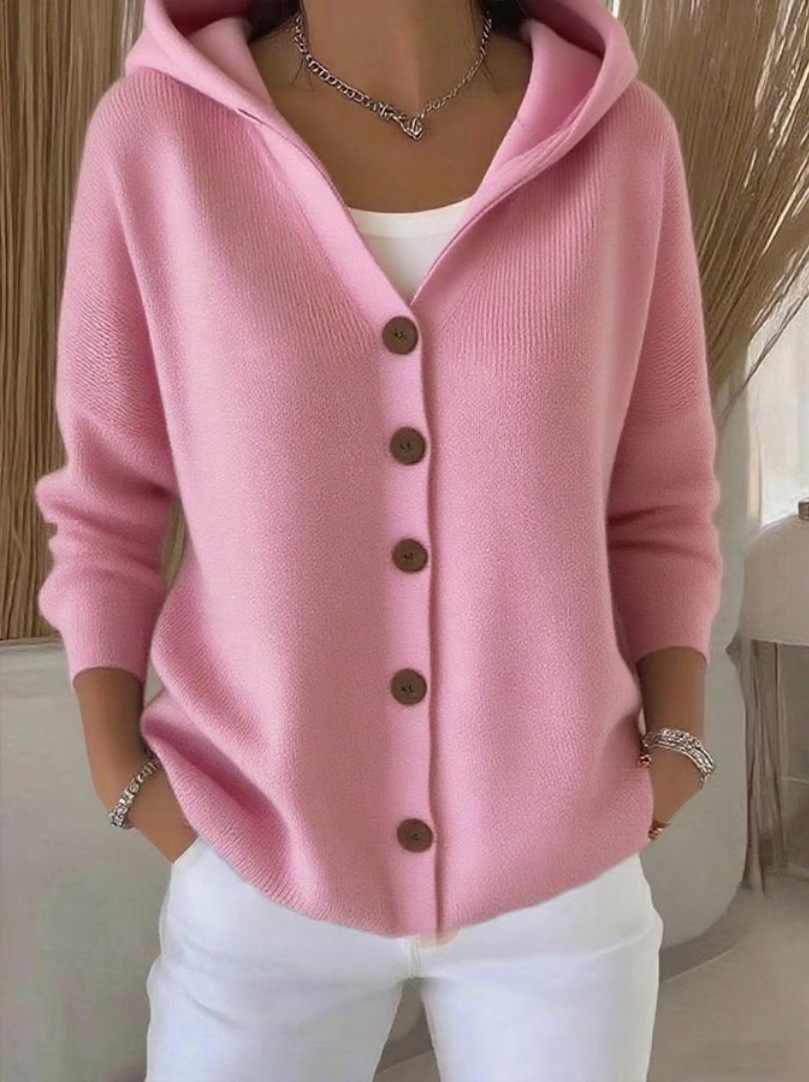 Women's Hooded Knit Cardigan Sweater, Solid Color Casual Long Sleeve