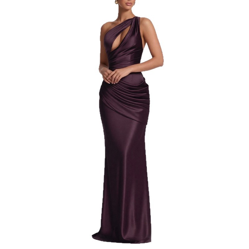 Women's One-Shoulder Bodycon Maxi Dress Sleeveless Solid