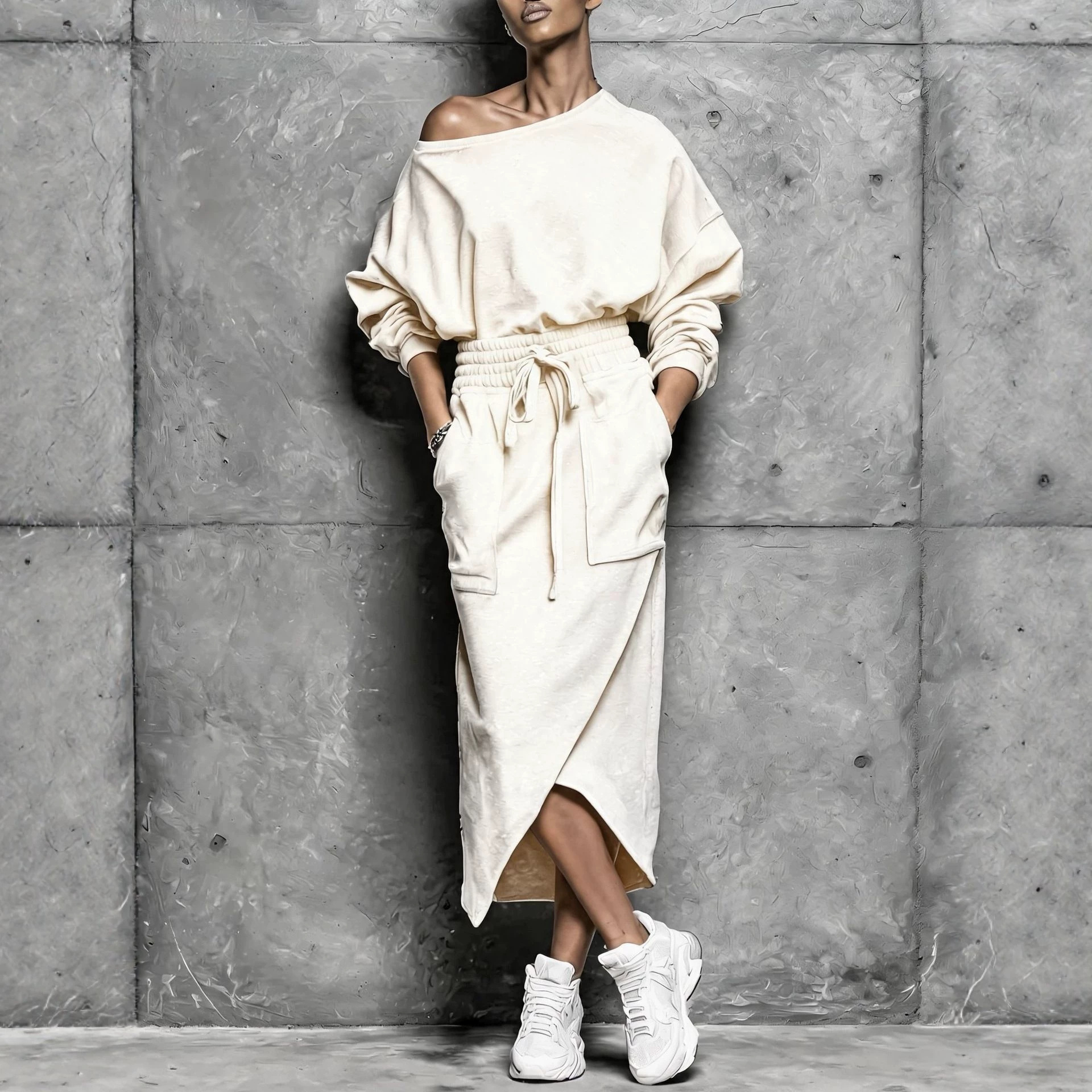 Women's Solid Color Casual Loose Long Skirt Two-Piece Set