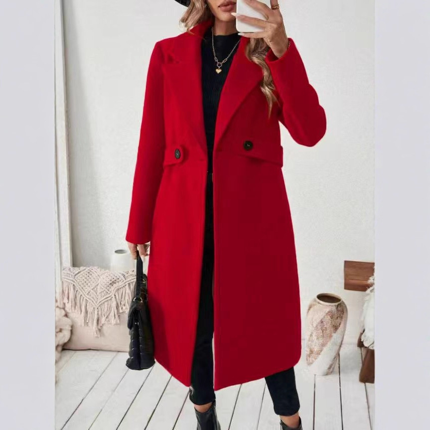 Women's Wool Blend Double-Breasted Coat with Lapel Collar