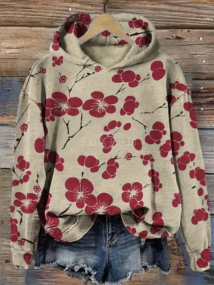 Women's Floral Petal Digital Print Hoodie