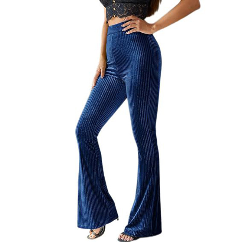 High-Waist Corduroy Flare Pants Solid Casual Women's