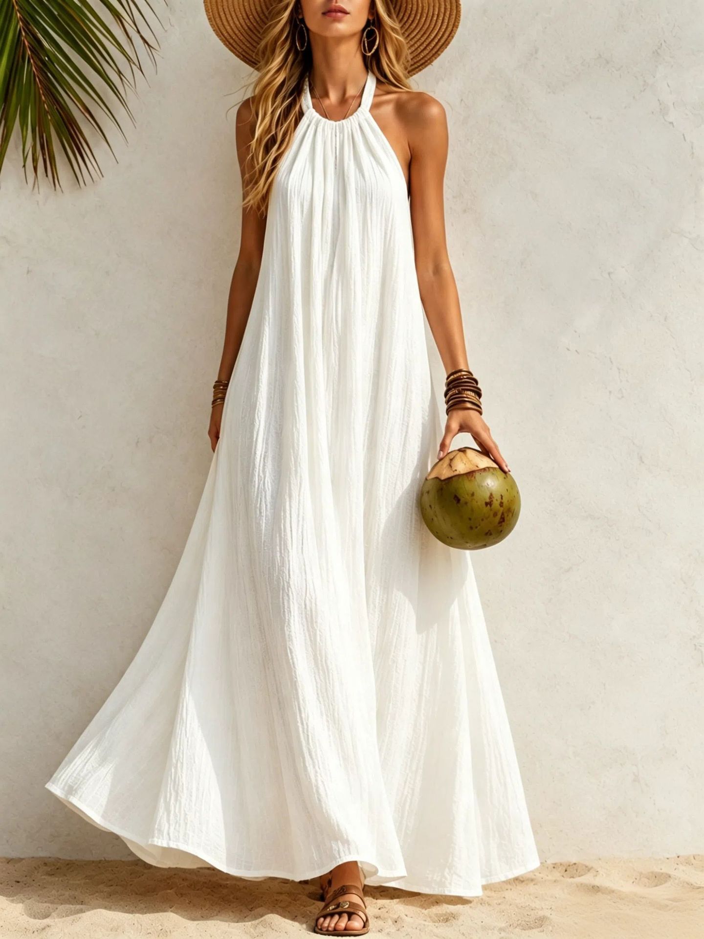 Women's Halter Neck Maxi Dress Loose A-Line Boho Beach Vacation Dress