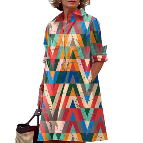 Women's Floral Print Lapel Collar Sheath Dress
