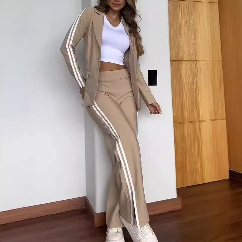 Women's Casual Lapel Blazer & Wide-Leg Pants Two-Piece Set