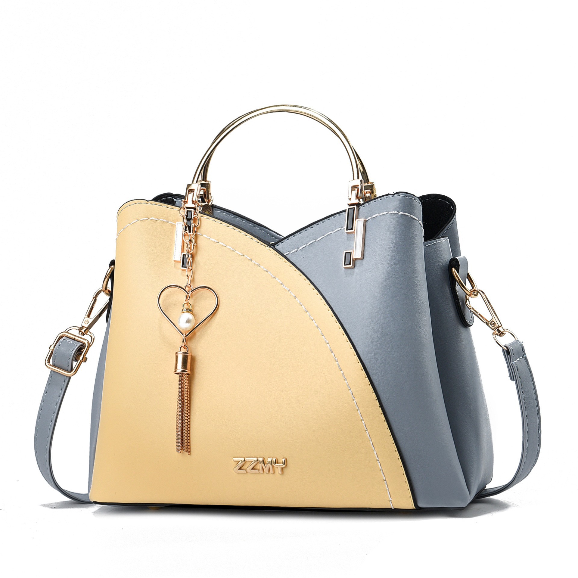 Color-Block Satchel with Heart Tassel Charm