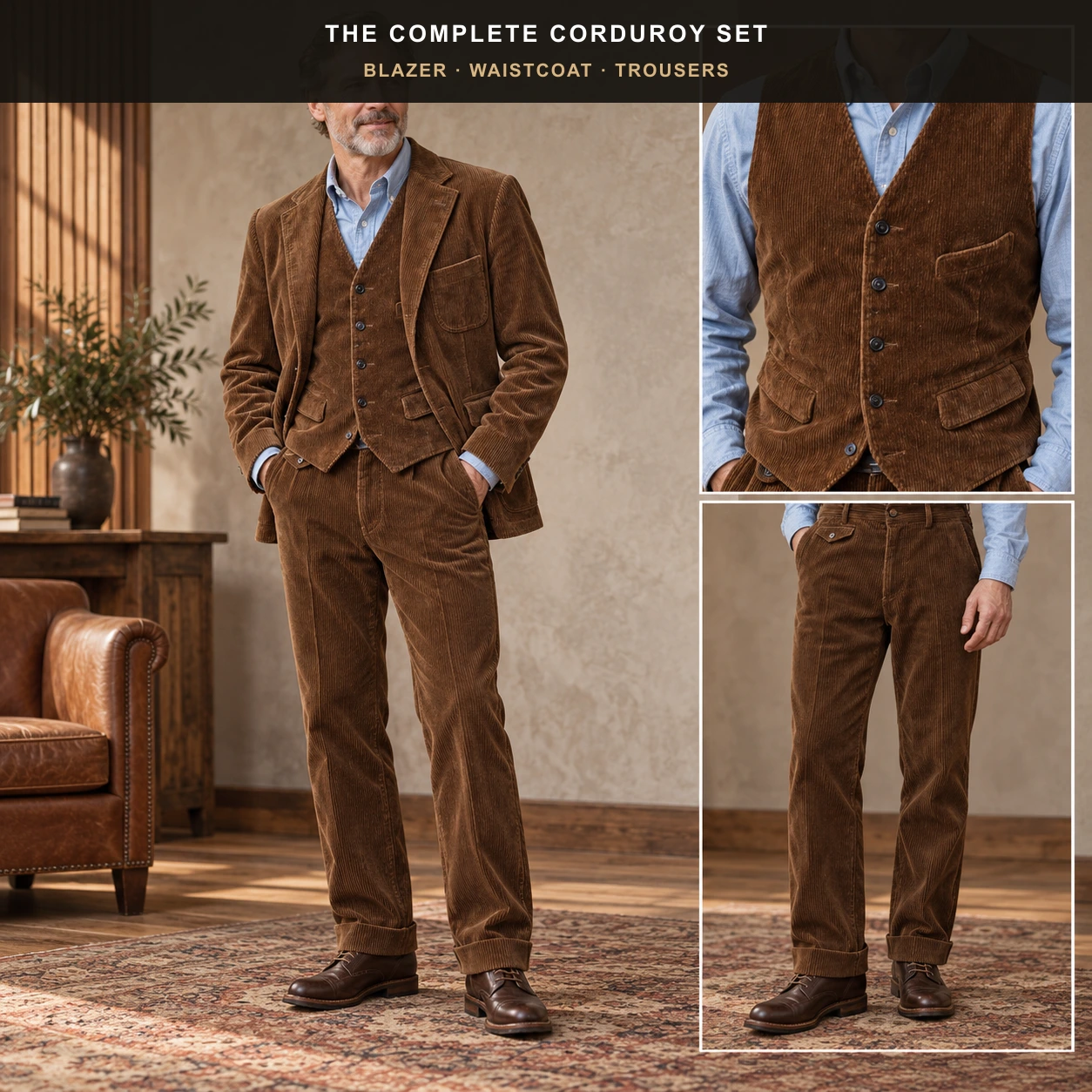 Men's Corduroy Suit Blazer Casual Loose Fit Jacket