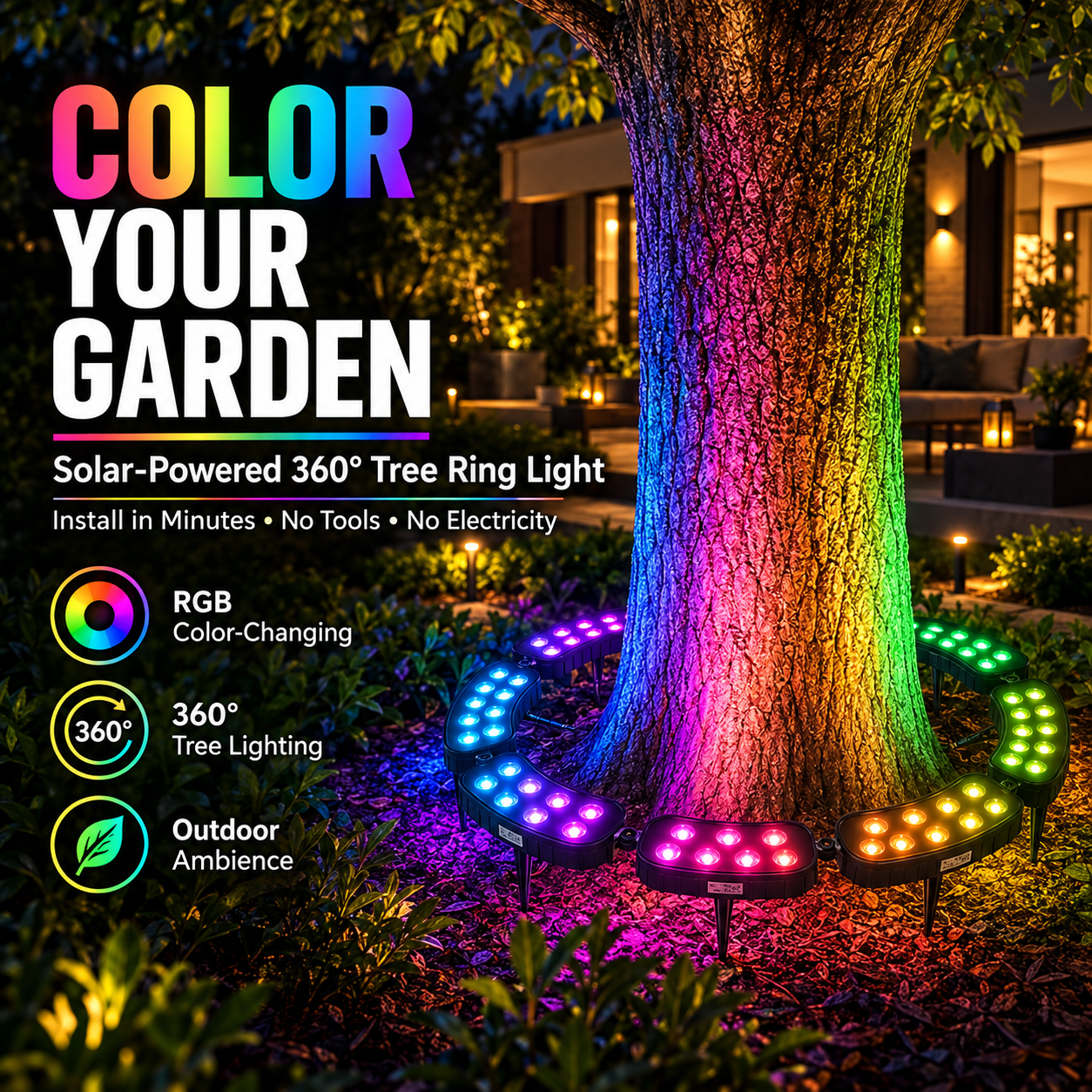 ✨ One Tree. Endless Colors. – Solar RGB Landscape Ring Light