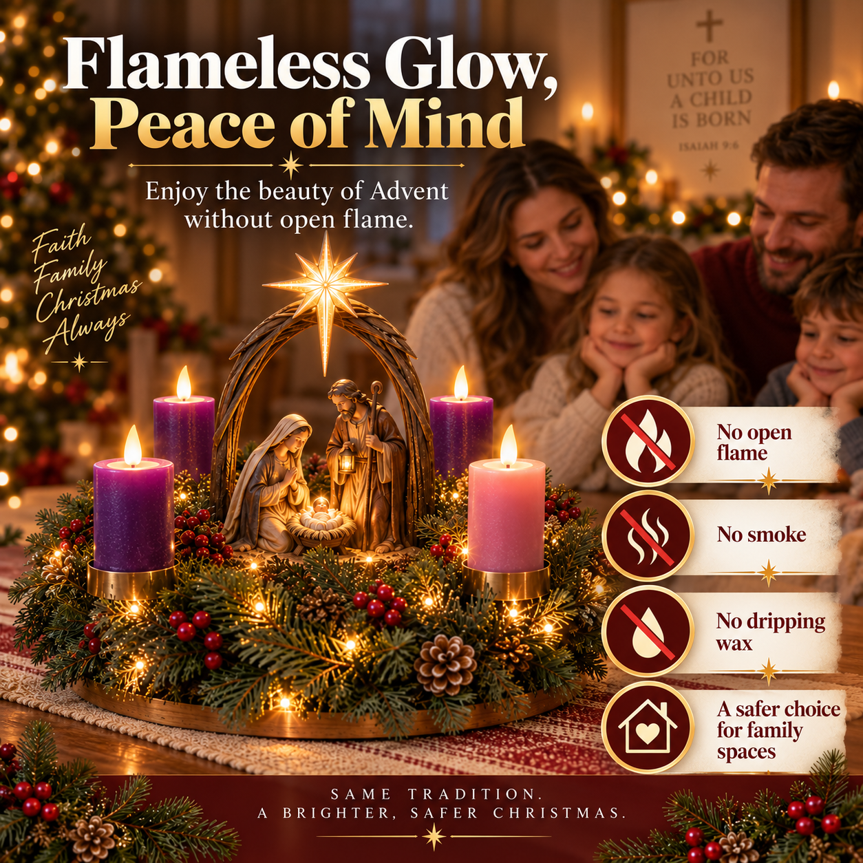 ✨✝️ Lighted Nativity Advent Wreath – A Sacred 4-Week Christmas Tradition🕯️