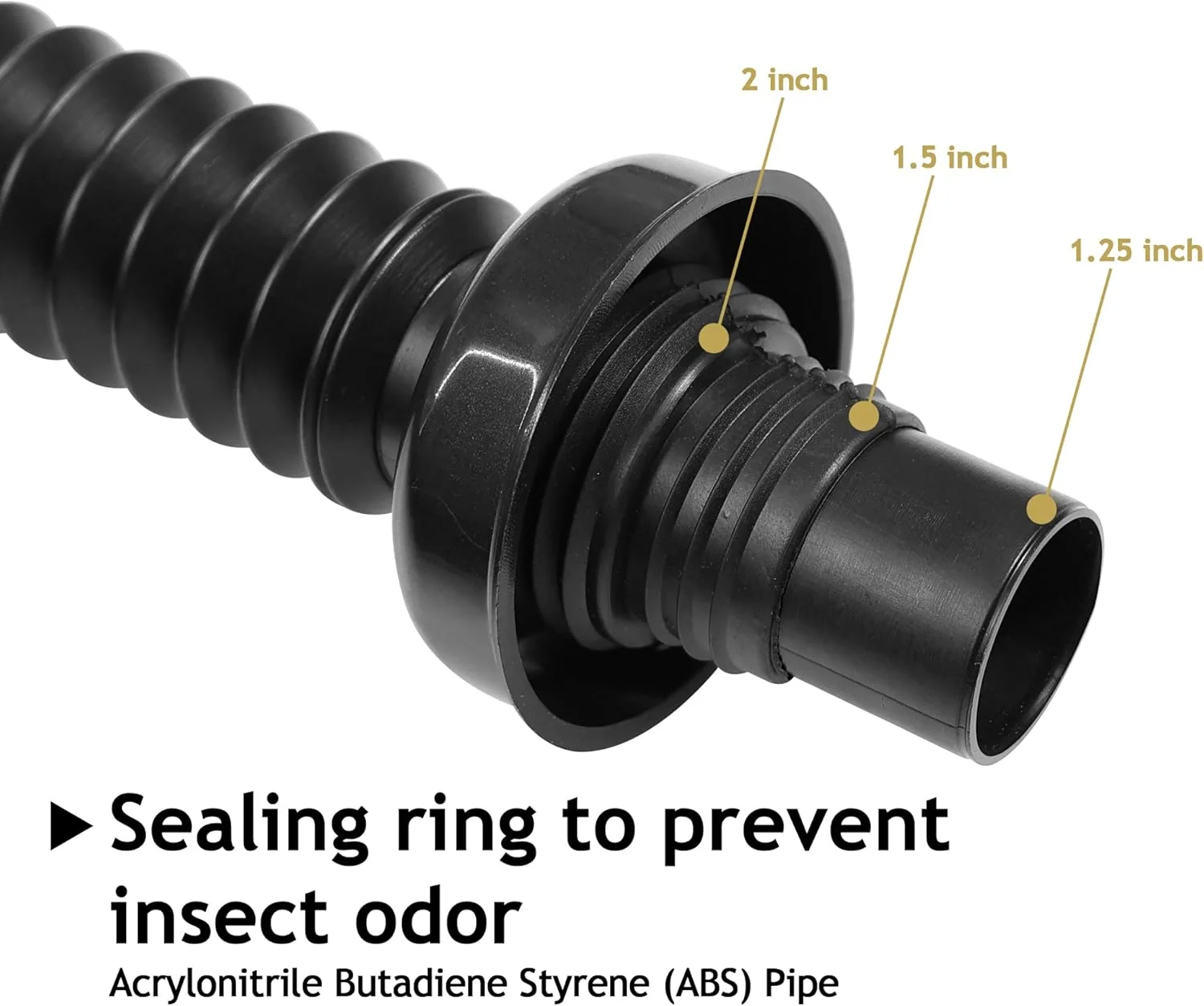 Flexible drain pipe sealing ring and compatible outlet sizes