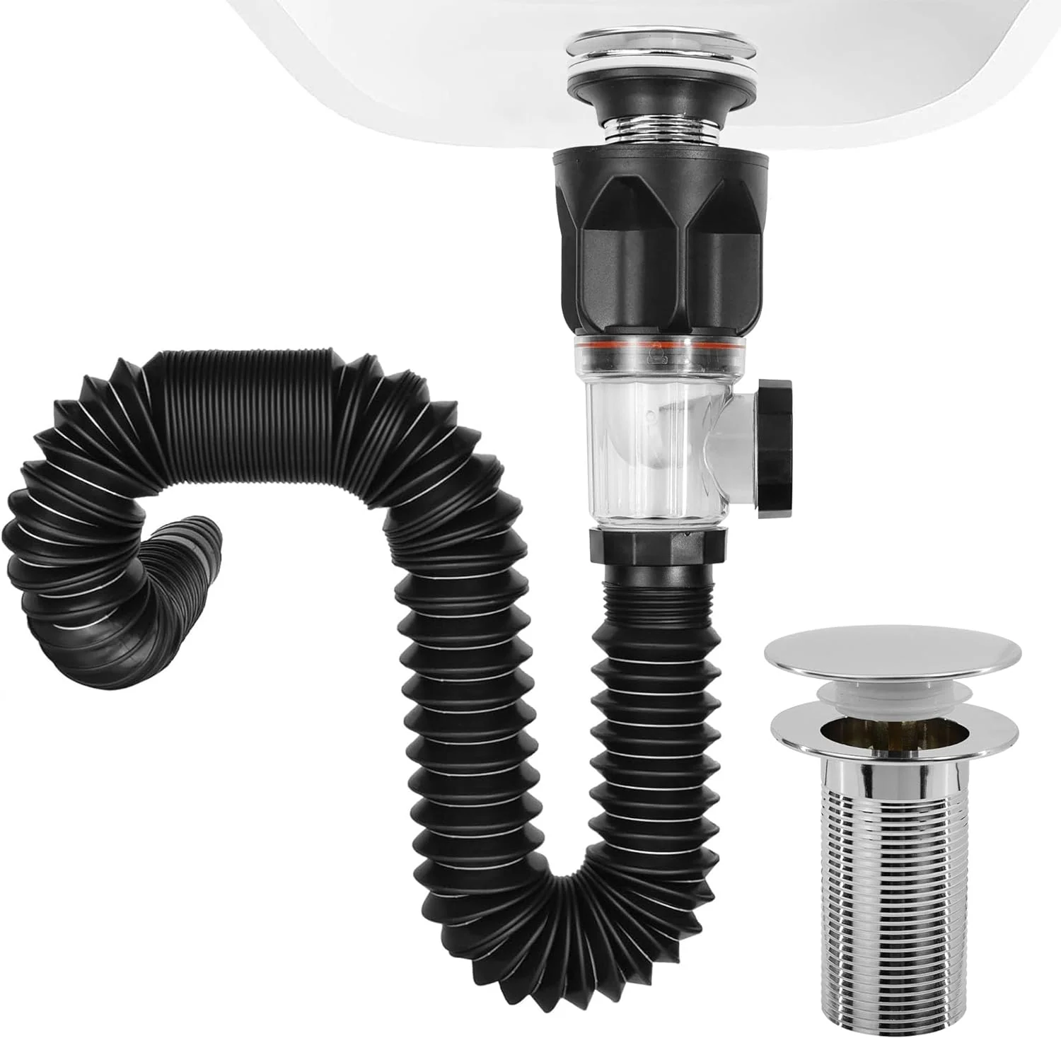 Bathroom sink drain kit with flexible anti-odor P-trap