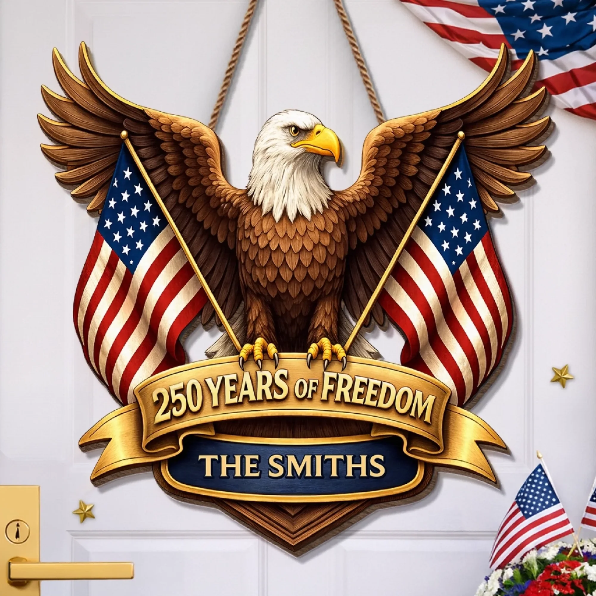Custom Wood Sign - Personalized America 250th Anniversary Gifts For Mom, Dad, Brother, Sister, Kids - Where Brave Hearts Gather