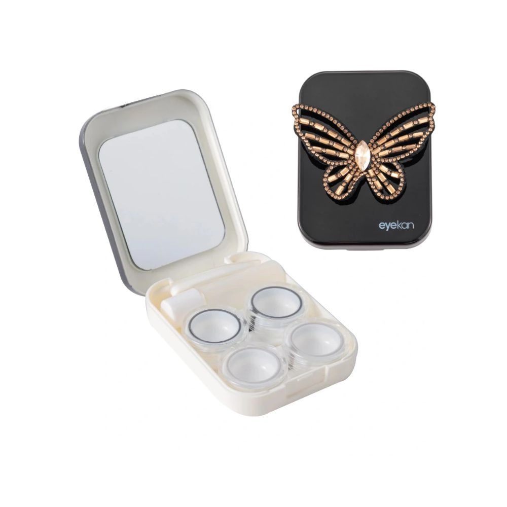 2 Pair Black Gold Butterfly Contact Lens Case