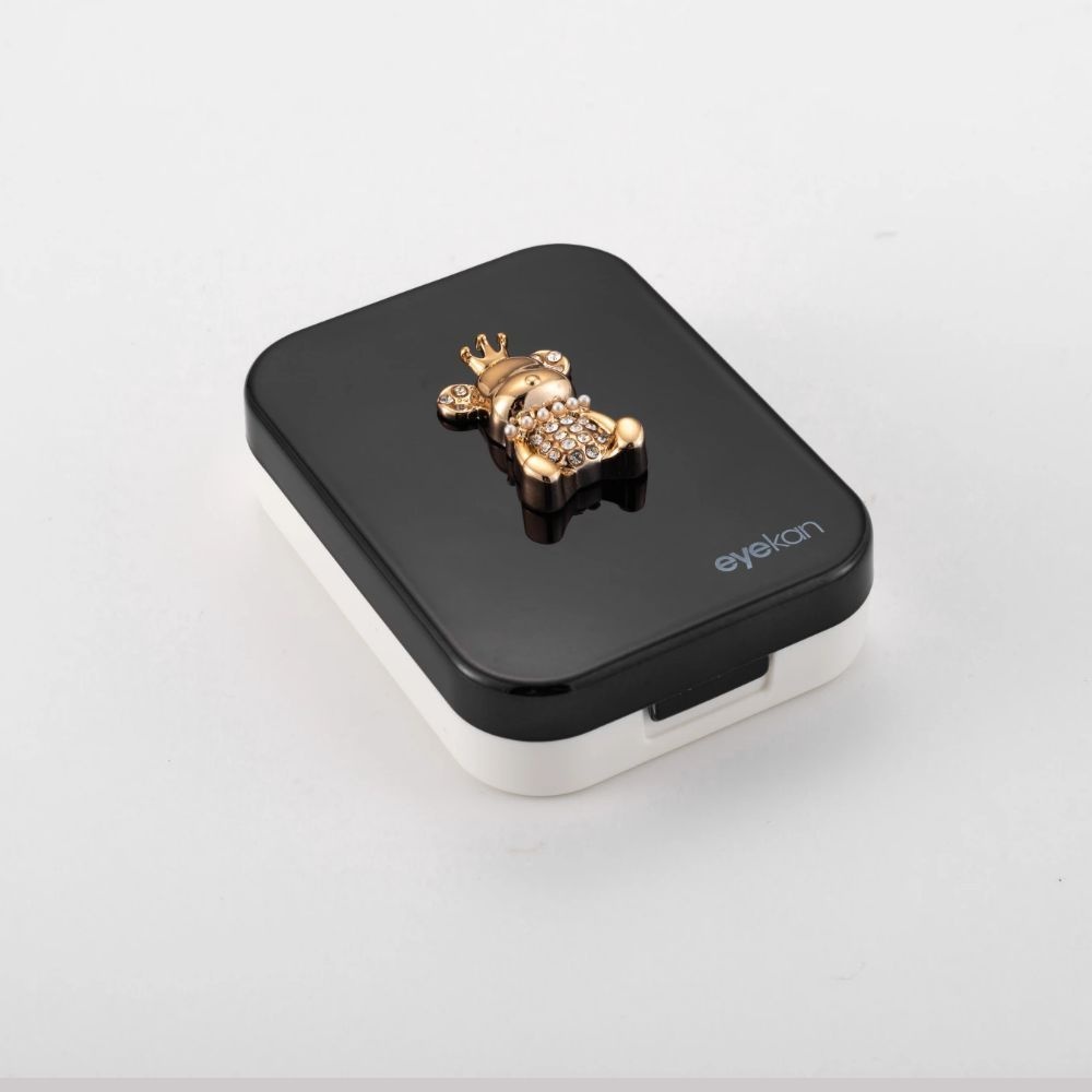 2 Pair Black Gold Bear Contact Lens Case