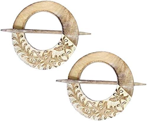 Floral Circle Carved Wooden Drapery Holdbacks with Pin (Pair)