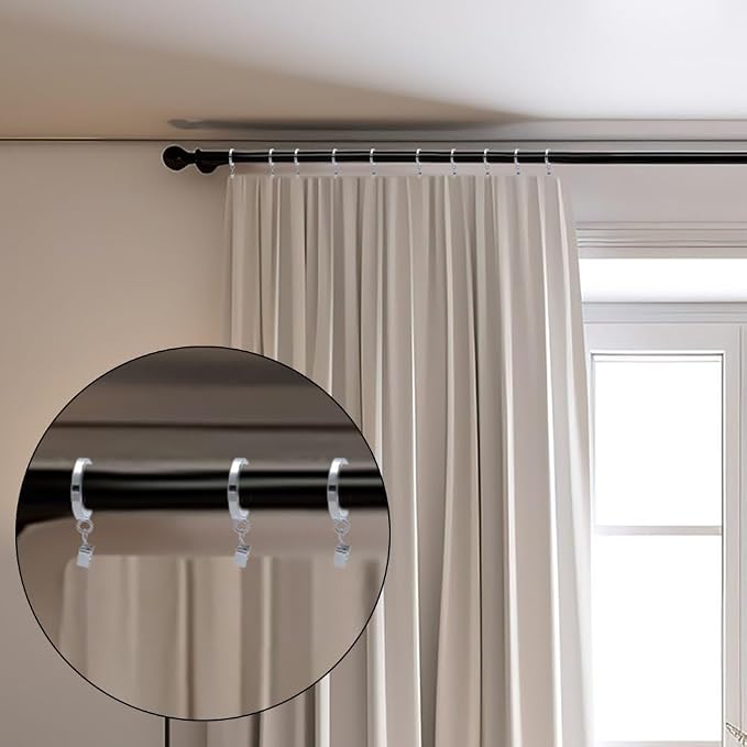 Silent Glide Curtain Clip Rings with Nylon Inserts – 65mm (Pack of 25, Platinum)