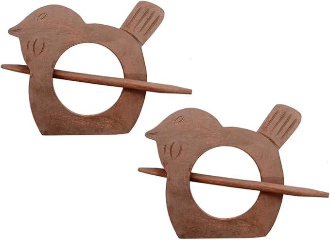 Songbirds Carved Wooden Curtain Tieback Rings with Pin (Pair)