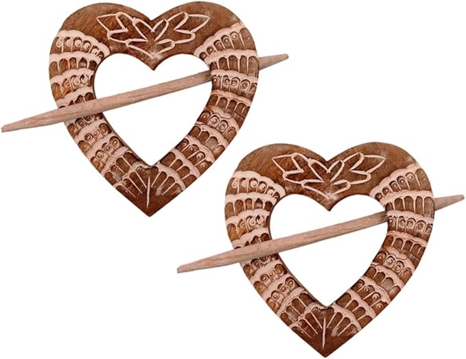 Loving Heart Wooden Curtain Holdback Rings with Stick (Pair)