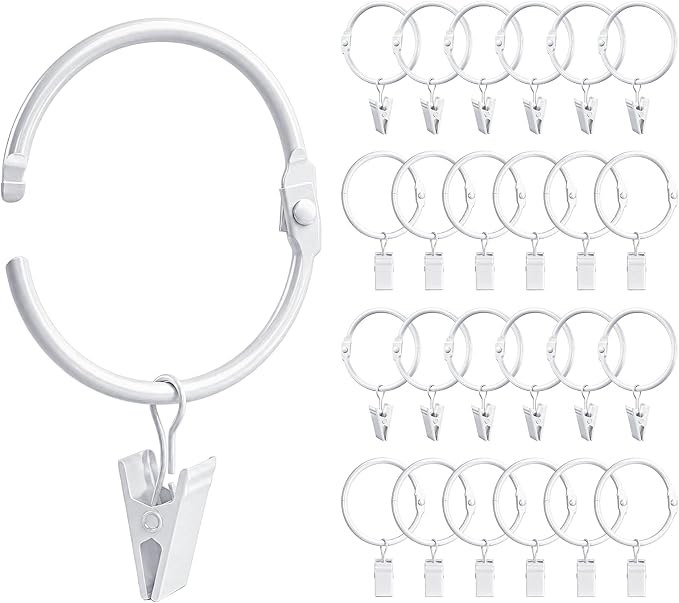Rustproof Openable Curtain Clip Rings – 2" Inner Dia (Pack of 24, Pure White)