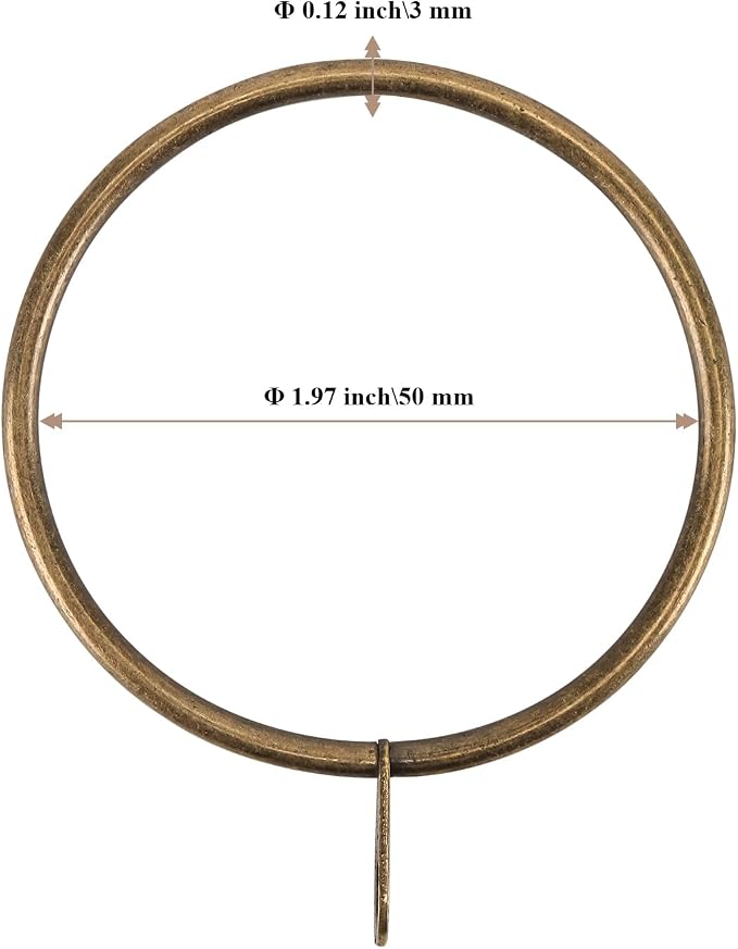 Classic Metal Curtain Pole Rings – 50mm Inner Dia (Pack of 100, Antique Brass)