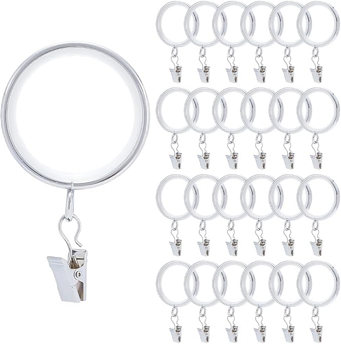 Silent Glide Curtain Clip Rings with Nylon Inserts – 65mm (Pack of 25, Platinum)