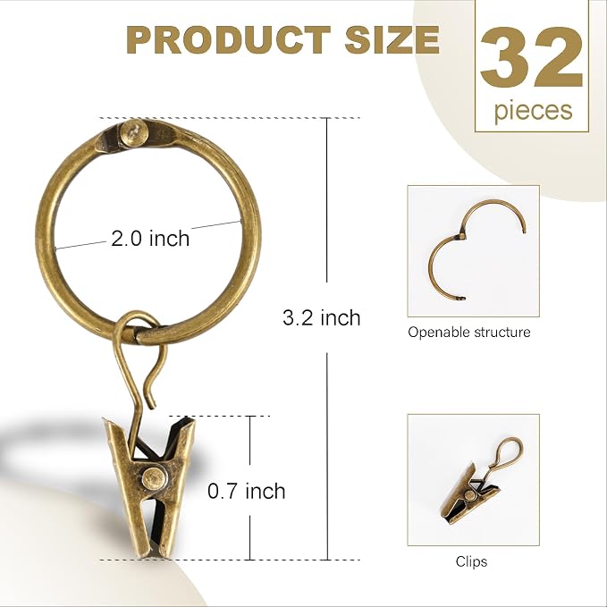 Openable Metal Curtain Clip Rings – 2" (50mm) Inner Dia (Pack of 32)