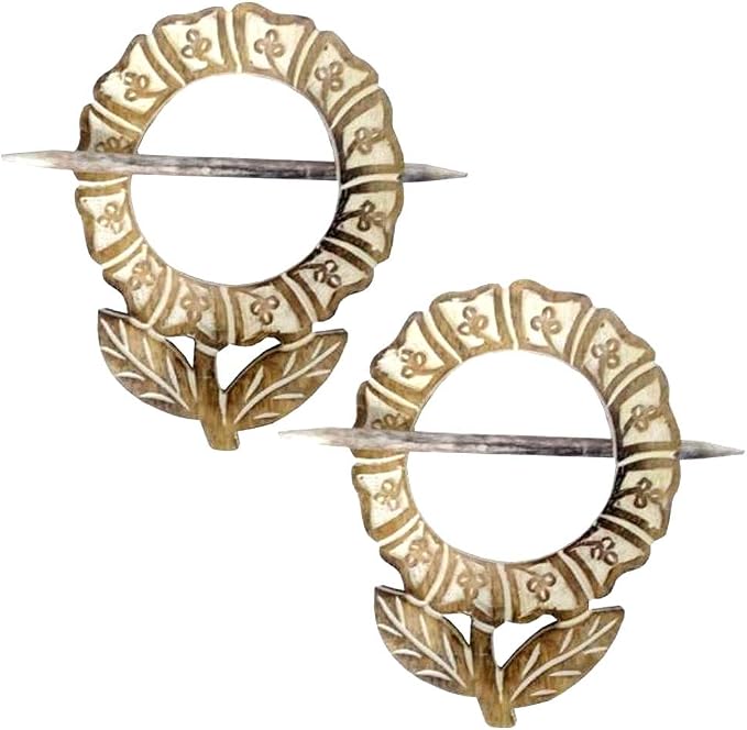 Window Blossom Carved Wooden Curtain Tieback Rings with Pin (Pair)