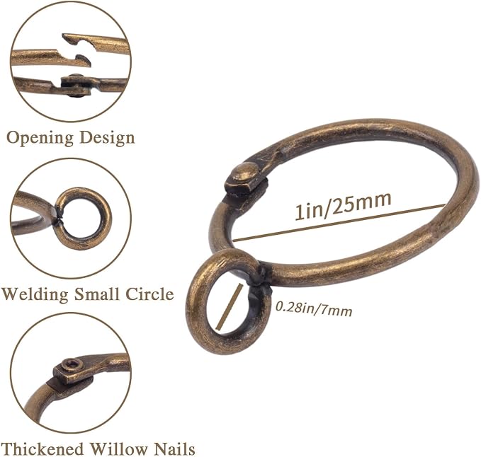 Vintage Bronze Openable Curtain Rings with Eyelet – 25mm (Pack of 24)