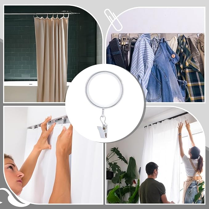 Silent Glide Curtain Clip Rings with Nylon Inserts – 65mm (Pack of 25, Platinum)