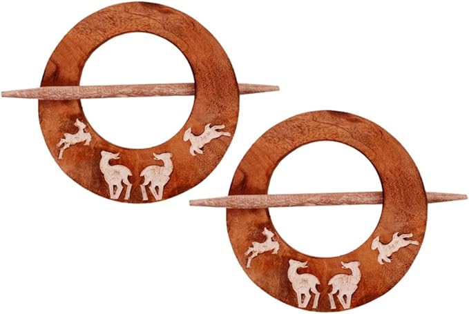 Woodland Stag Hand-Carved Wooden Drapery Holdbacks (Pair)