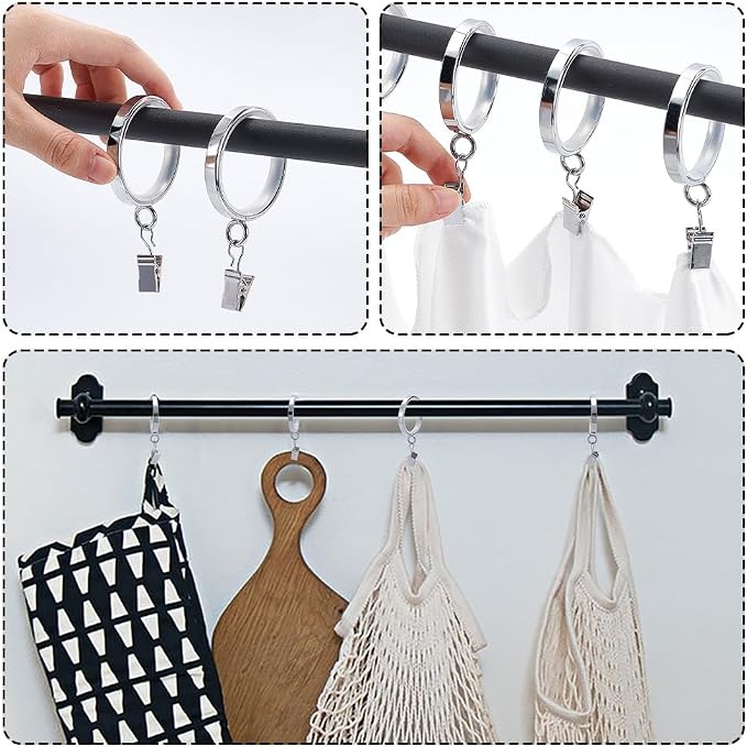 Silent Glide Curtain Clip Rings with Nylon Inserts – 65mm (Pack of 25, Platinum)