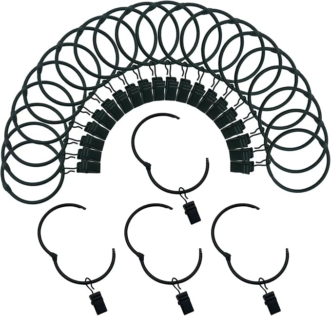 Openable Curtain Clip Rings – 1" (25mm) Rustproof Metal (Pack of 24, Matte Black)