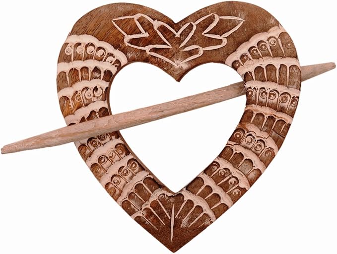 Loving Heart Wooden Curtain Holdback Rings with Stick (Pair)