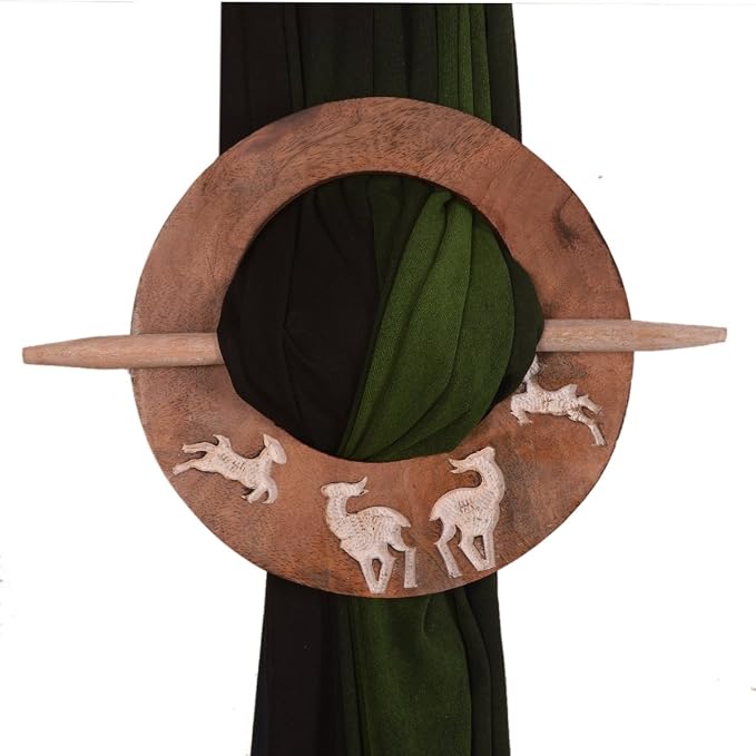 Woodland Stag Hand-Carved Wooden Drapery Holdbacks (Pair)