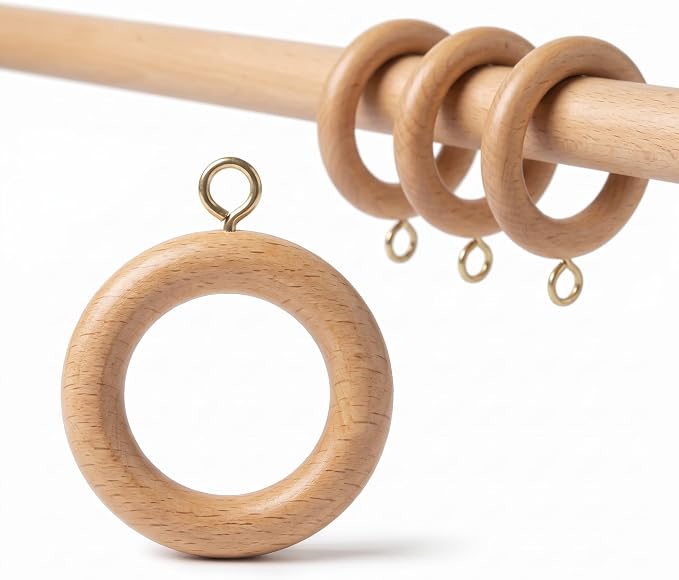 Natural Beechwood Curtain Pole Rings – 1.25" Inner Dia (Pack of 12)