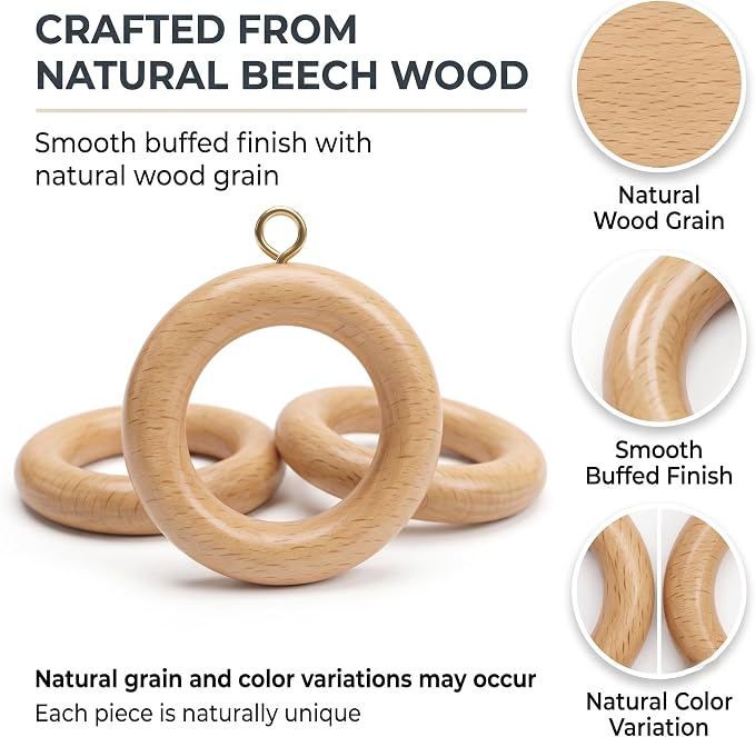Natural Beechwood Curtain Pole Rings – 1.25" Inner Dia (Pack of 12)