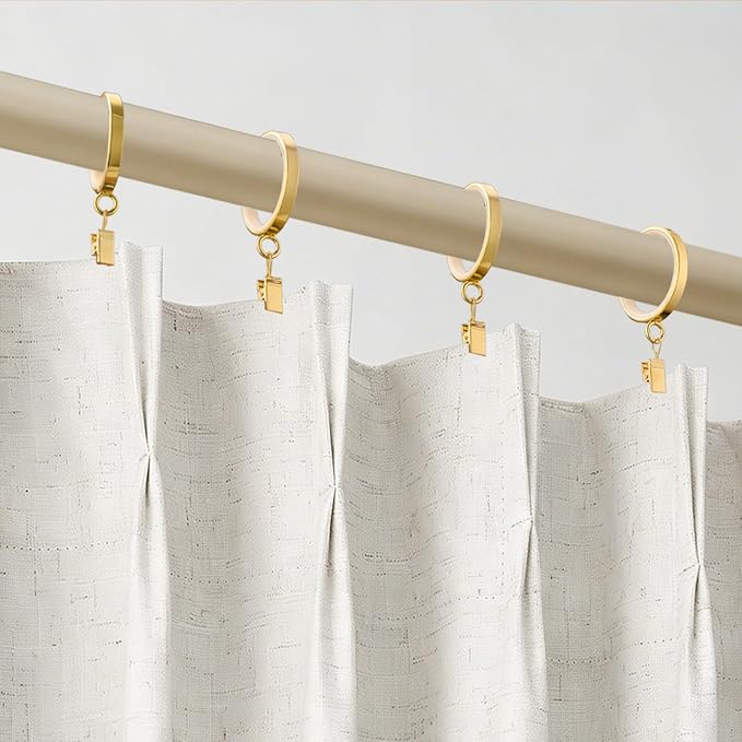 Silent Smooth-Glide Curtain Clip Rings with Nylon Lining – 42mm (Pack of 20, Gold)
