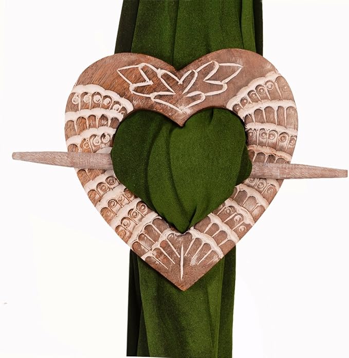 Loving Heart Wooden Curtain Holdback Rings with Stick (Pair)