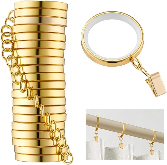 Silent Smooth-Glide Curtain Clip Rings with Nylon Lining – 42mm (Pack of 20, Gold)
