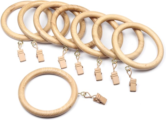 Large Beechwood Drapery Rings with Tension Clips – 2.7" Inner Dia (Pack of 12)