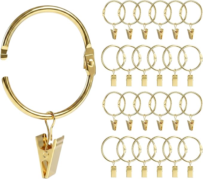 Rustproof Openable Curtain Clip Rings – 2" Inner Dia (Pack of 24, Classic Gold)