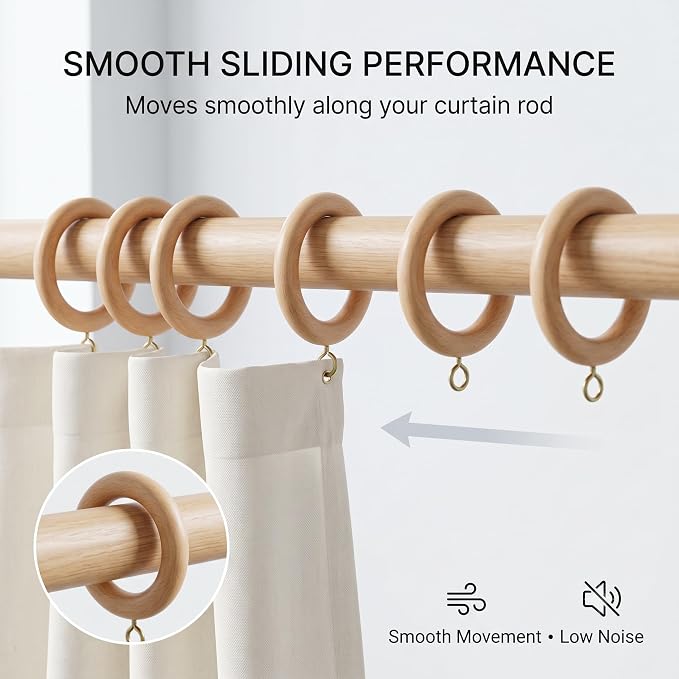 Solid Beech Wood Curtain Pole Rings – 2.2" Inner Diameter (Pack of 12)