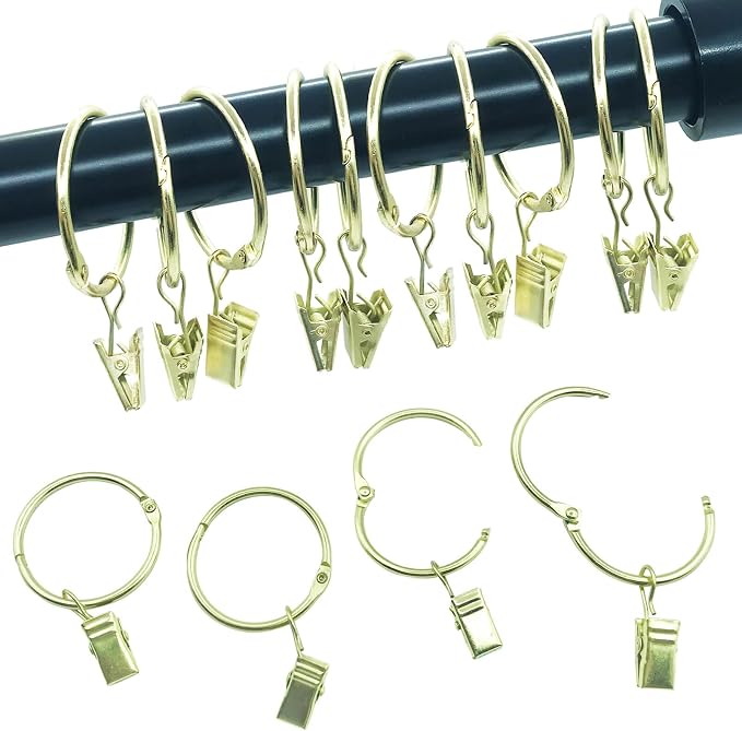 Openable Curtain Clip Rings – 50mm Rustproof Metal (Pack of 24, Vintage Gold)