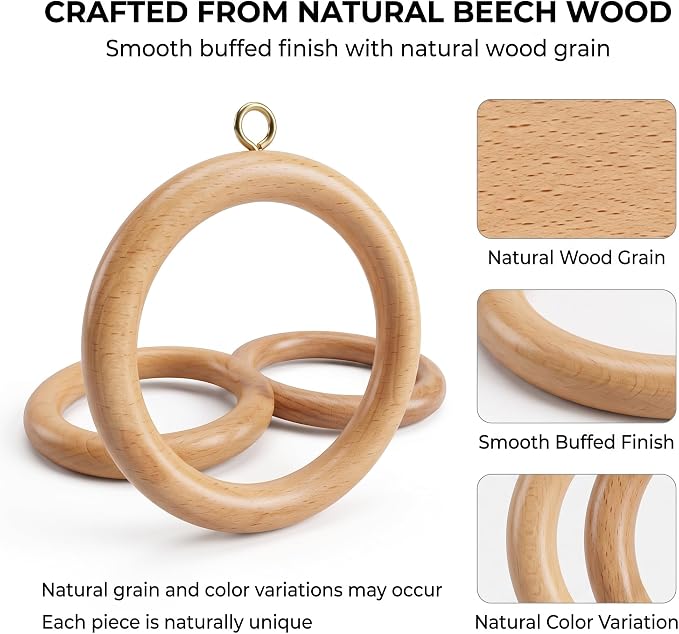 Solid Beech Wood Curtain Pole Rings – 2.7" Inner Diameter (Pack of 12)