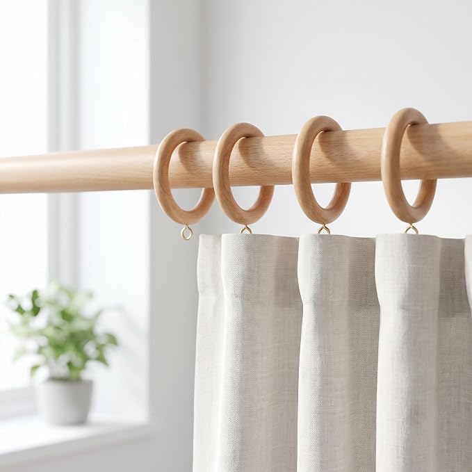Solid Beech Wood Curtain Pole Rings – 2.7" Inner Diameter (Pack of 12)